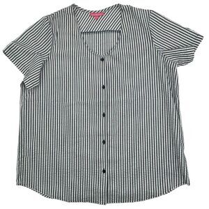 Woman Within‎ Grey White Striped Button Front Shirt Women's Plus Size 1X